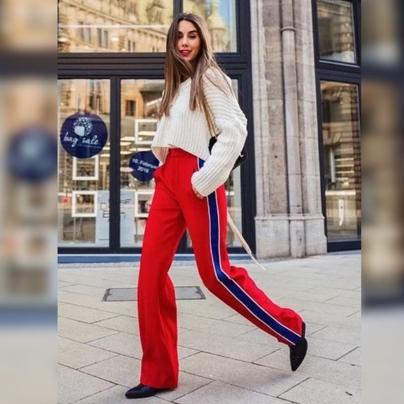 Zara Pants - NWT Zara Red Trousers with Side Stripe 2267/778 S